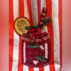 Anthropologie Printed Holiday Bead Tote Bloody Mary